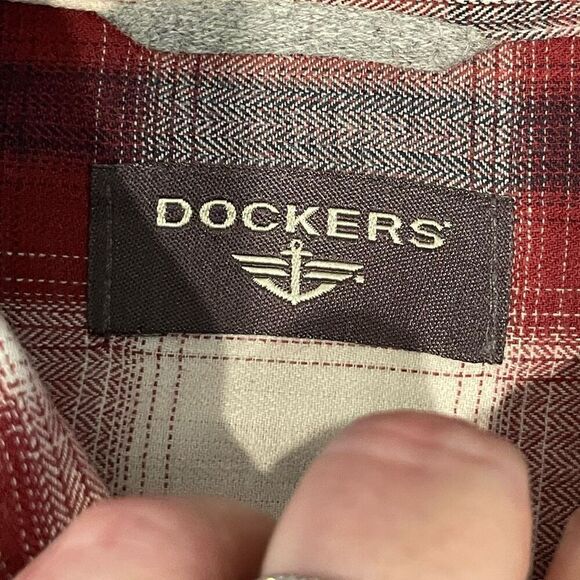Dockers Mens Plaid Long Sleeve Cotton Button Up Shirt Red White Large - Picture 3 of 7